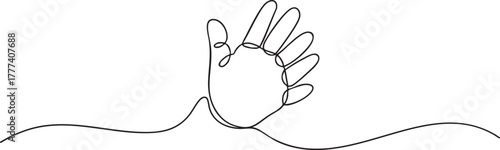 Continuous single line drawing of baby hand gesture, minimalist body part outline vector illustration on white background