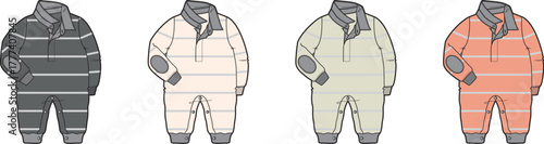 Four variations of a classic rugby shirt, showcasing different color options and striped sleeve details for a versatile wardrobe staple