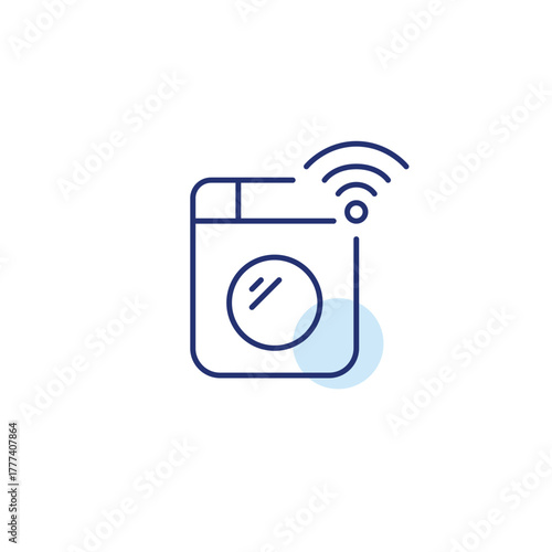 Washing machine and wi-fi. Smart laundry and home appliances. Pixel perfect, editable stroke vector icon