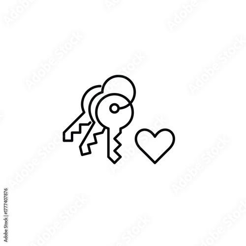 Bunch of keys and heart. Home you love, secure living. Pixel perfect, editable stroke vector icon