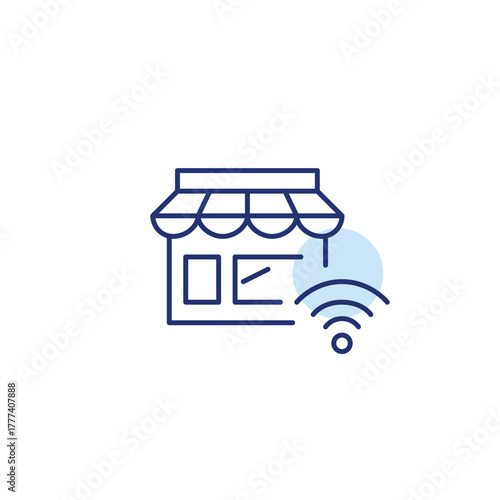 Store and wi-fi. Online purchases, e-commerce and contactless shopping. Pixel perfect, editable stroke vector icon