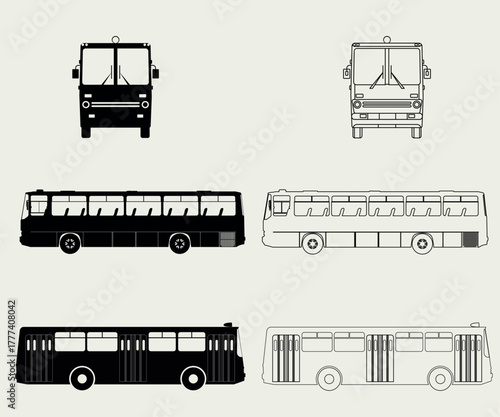 Transport, bus, icon, set, black