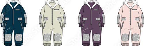 Collection of Snowsuits for Children in Different Colors and Designs