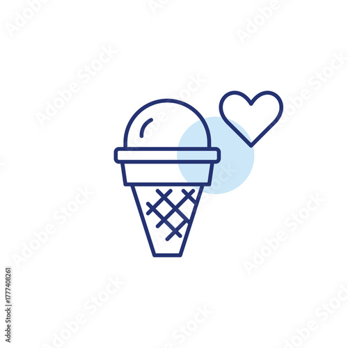Ice cream cone and heart. Romantic dessert date. Pixel perfect, editable stroke vector icon
