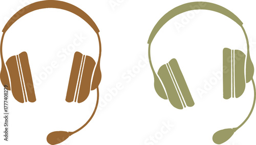 The image presents two illustrations of headsets, each characterized by unique color choices while maintaining a consistent design aesthetic., headphones on  victor