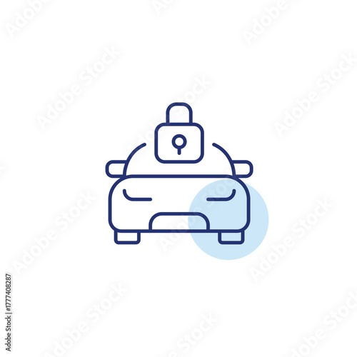 Car and lock. Secure personal vehicle, safe travels. Anti-theft protection. Pixel perfect, editable stroke vector icon