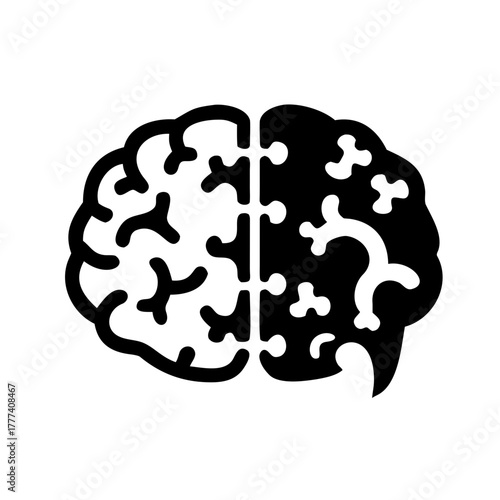 Illustration of a human brain with two different sides representing different thinking styles or functions
