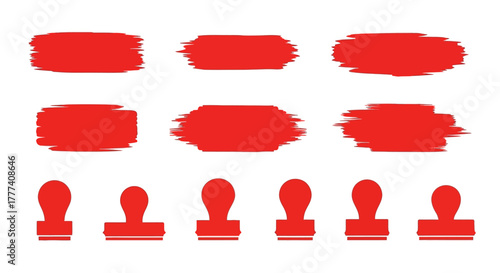 Red brush strokes  rubber stamps in 2 rows