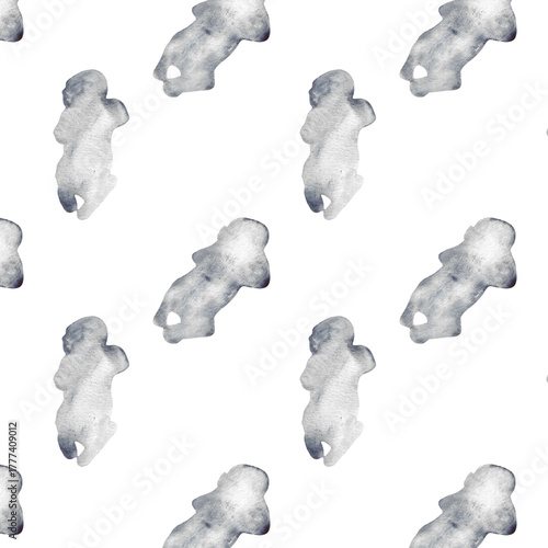 Watercolor baby silhouette blue print.Hand painted silhouette motherhood element pattern on white background.