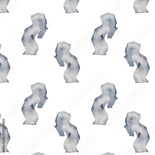  Watercolor pregnant girl and baby silhouette blue print.Hand painted silhouette motherhood element pattern on white background.