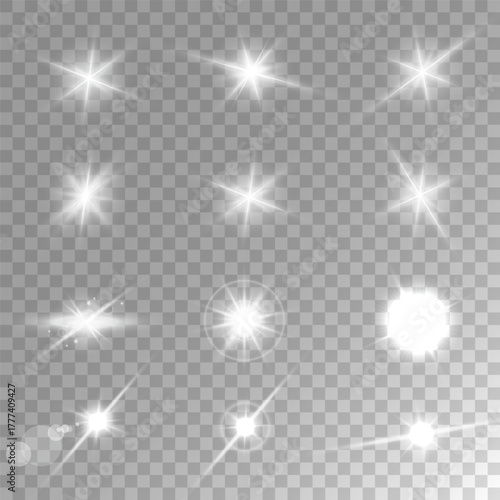 Lens Flare, light glow effect. sun or realistic shining star with backlight effect.
bokeh glitter and sparkles or sparkles on transparent background.
