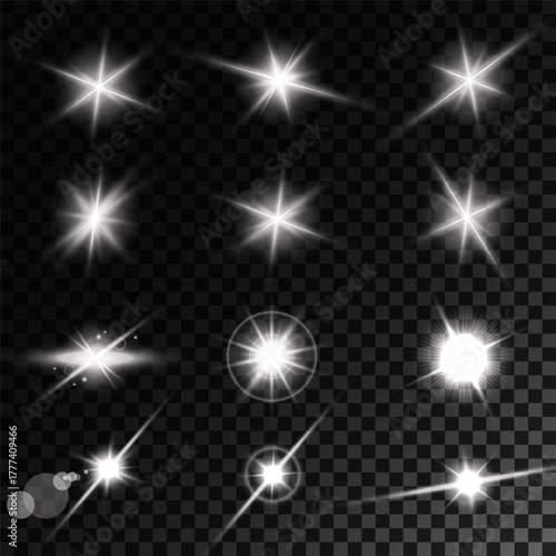 Lens Flare, light glow effect. sun or realistic shining star with backlight effect.
bokeh glitter and sparkles or sparkles on transparent background.
