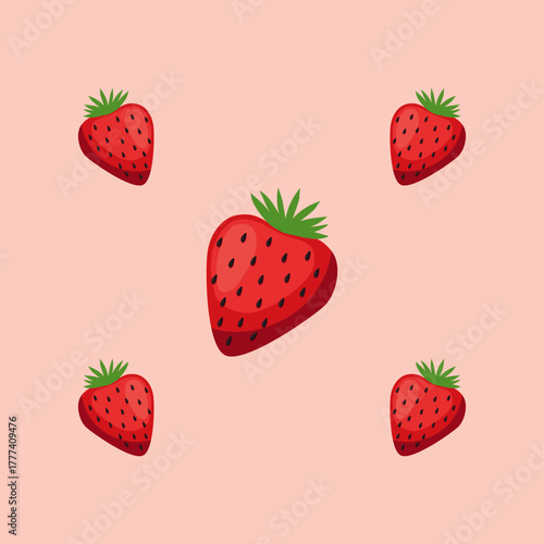 Fresh strawberries scattered on a light pink background creating a vibrant and summery pattern perfect for backgrounds textiles and designs with a sweet and fruity theme