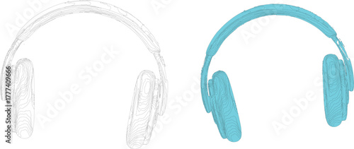 The image showcases two distinct sets of headphones, each characterized by different visual styles and color schemes.