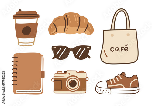 Urban Café Essentials in Flat Hand-Drawn Style for Lifestyle Design