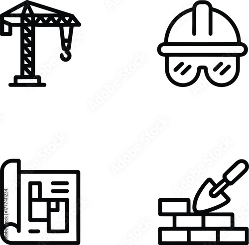 Construction Icons Black Thin Outline