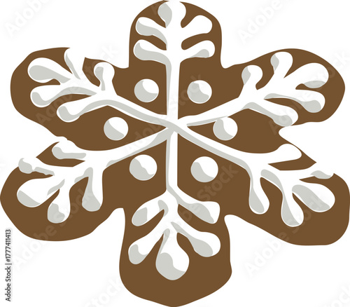 Festive Christmas cookie shaped like a delicate snowflake. Sweet holiday treat with icing decoration, perfect for winter, bakery, and seasonal celebration concepts.