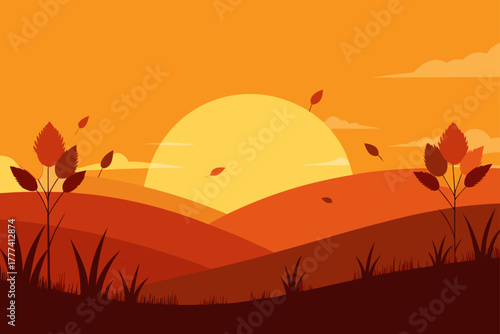 Sunset Over Fall Meadow