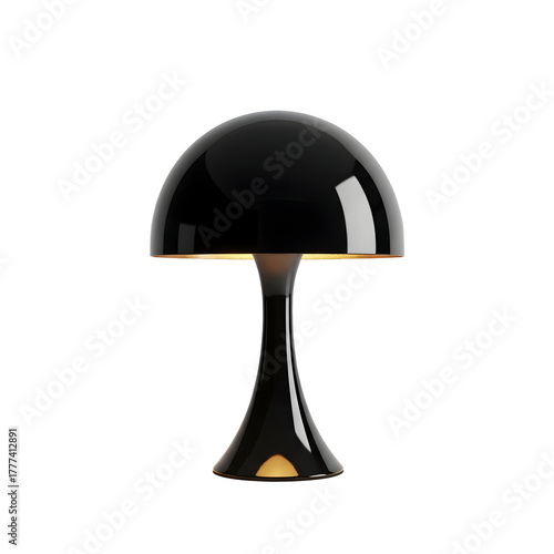 Modern black mushroom table lamp isolated on transparent background