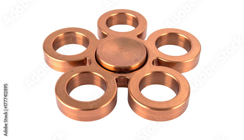 Copper fidget spinner, five-lobed with circular voids