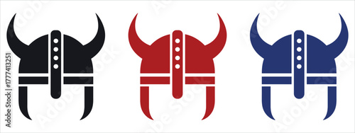 Fearsome Viking Helmet Icon Vector Illustration. Minimalist logo design element symbolizing Strength, Warrior, Norse Mythology, Bravery, History, and Conquest.