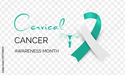 Cervical Cancer Awareness Month promotes prevention and early detection. Support women’s health with teal and white ribbons and awareness campaigns. Banner poster background design template. Vector.
