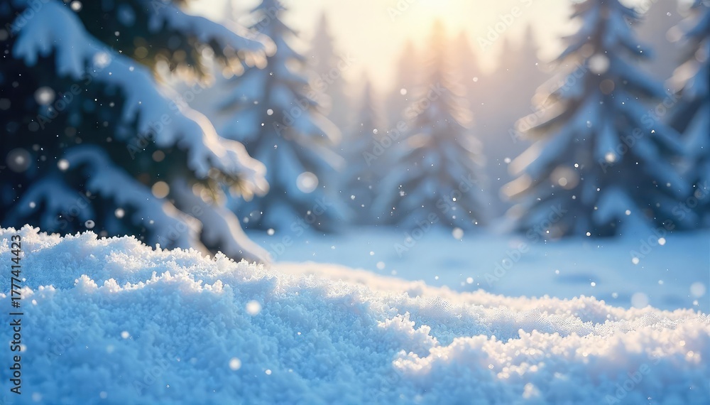 Fototapeta premium A mesmerizing blanket of snowflakes gently falling on a winter landscape, creating a serene and peaceful atmosphere Perfect for winter, holiday, and nature themes , magic, nature