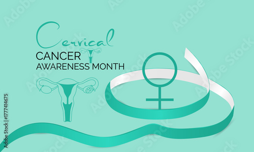 Cervical Cancer Awareness Month promotes prevention and early detection. Support women’s health with teal and white ribbons and awareness campaigns. Banner poster background design template. Vector.