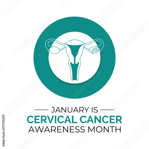 Cervical Cancer Awareness Month promotes prevention and early detection. Support women’s health with teal and white ribbons and awareness campaigns. Banner poster background design template. Vector.