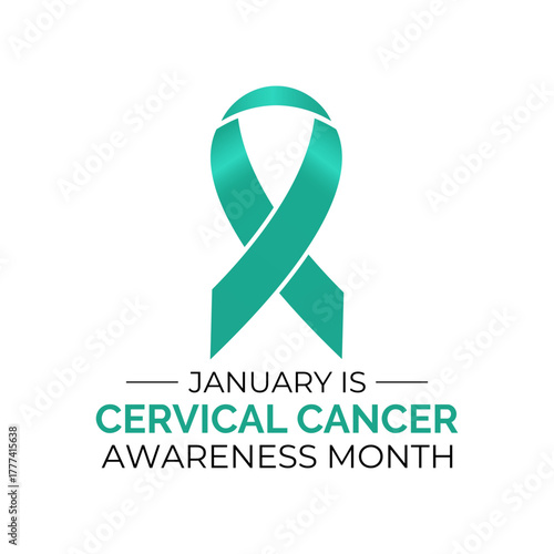 Cervical Cancer Awareness Month promotes prevention and early detection. Support women’s health with teal and white ribbons and awareness campaigns. Banner poster background design template. Vector.