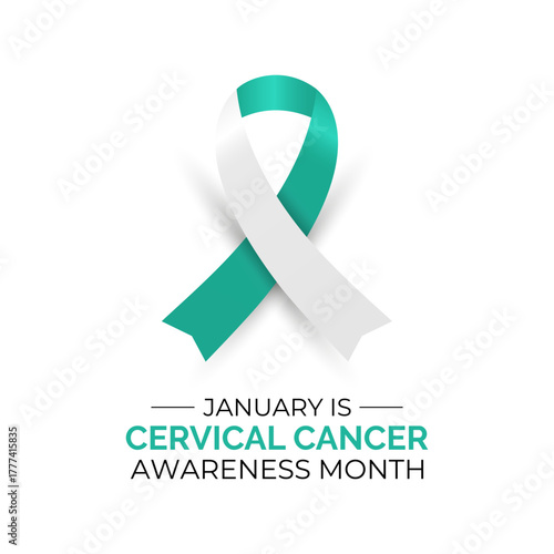 Cervical Cancer Awareness Month promotes prevention and early detection. Support women’s health with teal and white ribbons and awareness campaigns. Banner poster background design template. Vector.