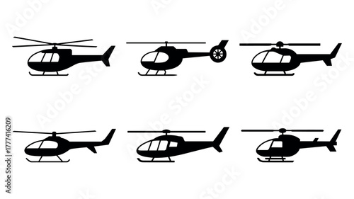 Black Silhouette Icons of Helicopters