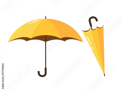 Umbrella open and closed, plastic umbrella