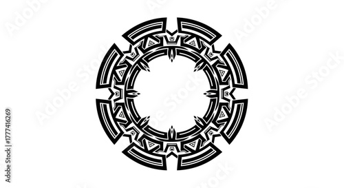 Intricate geometric circle design with tribal pattern evokes mystique and abstract elegance