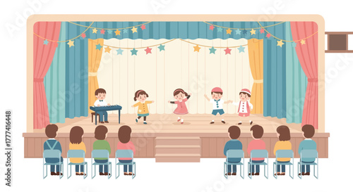 Children's Play A Colorful Illustration of a Stage Performance with an Audience