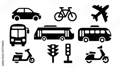 Collection of transportation icons isolated on white background