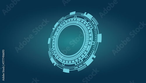 Blue futuristic circular H U D element with geometric patterns and glowing lines technology digital