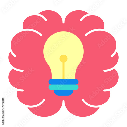 Brain Flat Icon | AI, Intelligence, and Creative Thinking Vector Illustration for Web, App, and Education Design