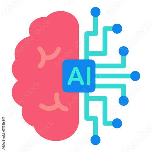 Brain Flat Icon | AI, Intelligence, and Creative Thinking Vector Illustration for Web, App, and Education Design