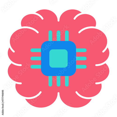 Brain Flat Icon | AI, Intelligence, and Creative Thinking Vector Illustration for Web, App, and Education Design