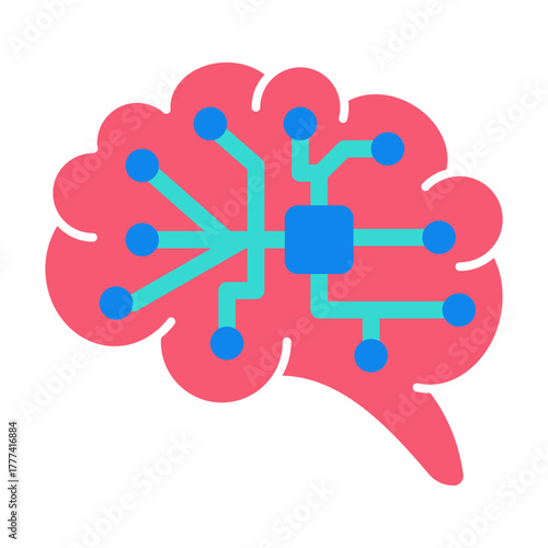 Brain Flat Icon | AI, Intelligence, and Creative Thinking Vector Illustration for Web, App, and Education Design
