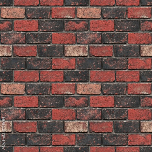 Dirty Red & Black Brick Wall Texture Dollhouse Miniatures | Rustic Industrial Stone Wall Decor Panel | Urban Loft Background