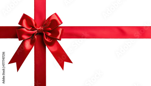 Red satin ribbon bow & bands on black background