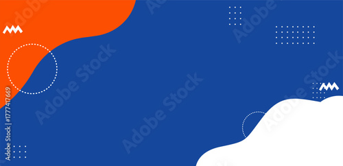 Modern abstract background with blue, white, and orange shapes. Minimal geometric design featuring wavy forms, dotted circles, and clean layout for business, web, or presentation templates