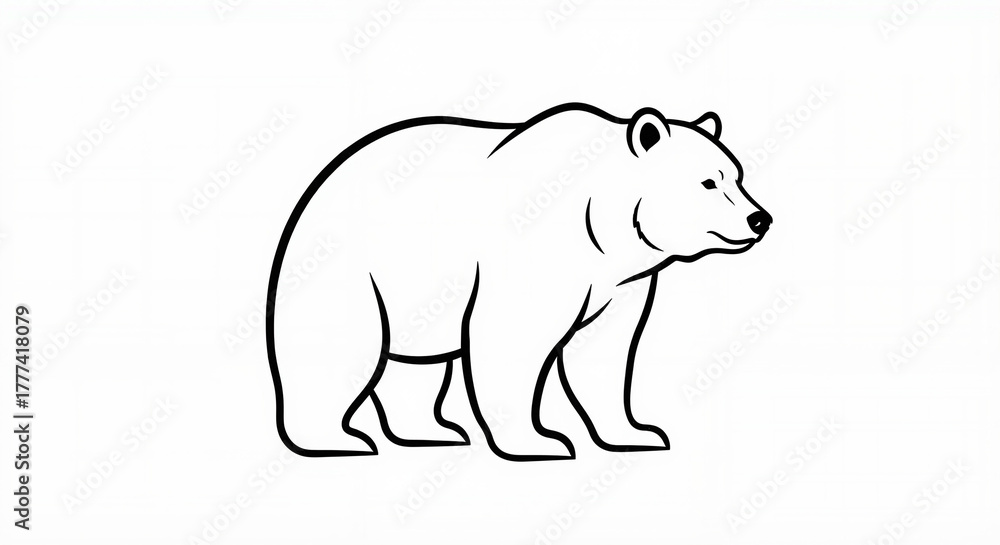 Fototapeta premium Bear in minimalist line art style in black and white representing wilderness with copy space