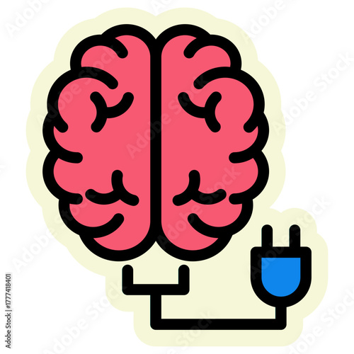 Brain Sticker Icon | AI, Intelligence, and Creative Thinking Vector Illustration for Web, App, and Education Design