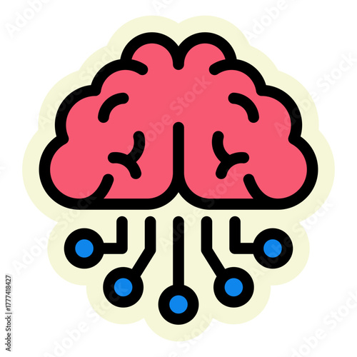 Brain Sticker Icon | AI, Intelligence, and Creative Thinking Vector Illustration for Web, App, and Education Design