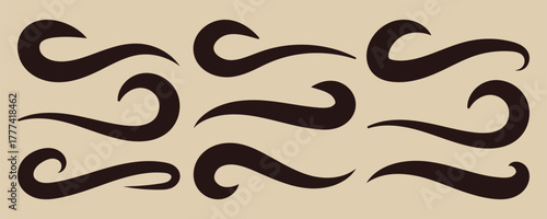 Swooshes text tails, swash underline. Texting tail for lettering or old varsity sport logo vector for apps or web retro style. Hand drawn swirl swoosh underline.