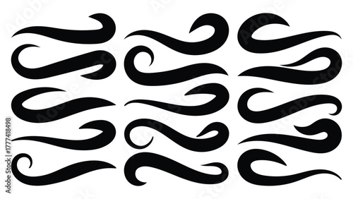 Swooshes text tails, swash underline. Texting tail for lettering or old varsity sport logo vector for apps or web retro style. Hand drawn swirl swoosh underline.