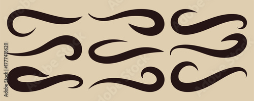Swooshes text tails, swash underline. Texting tail for lettering or old varsity sport logo vector for apps or web retro style. Hand drawn swirl swoosh underline.
